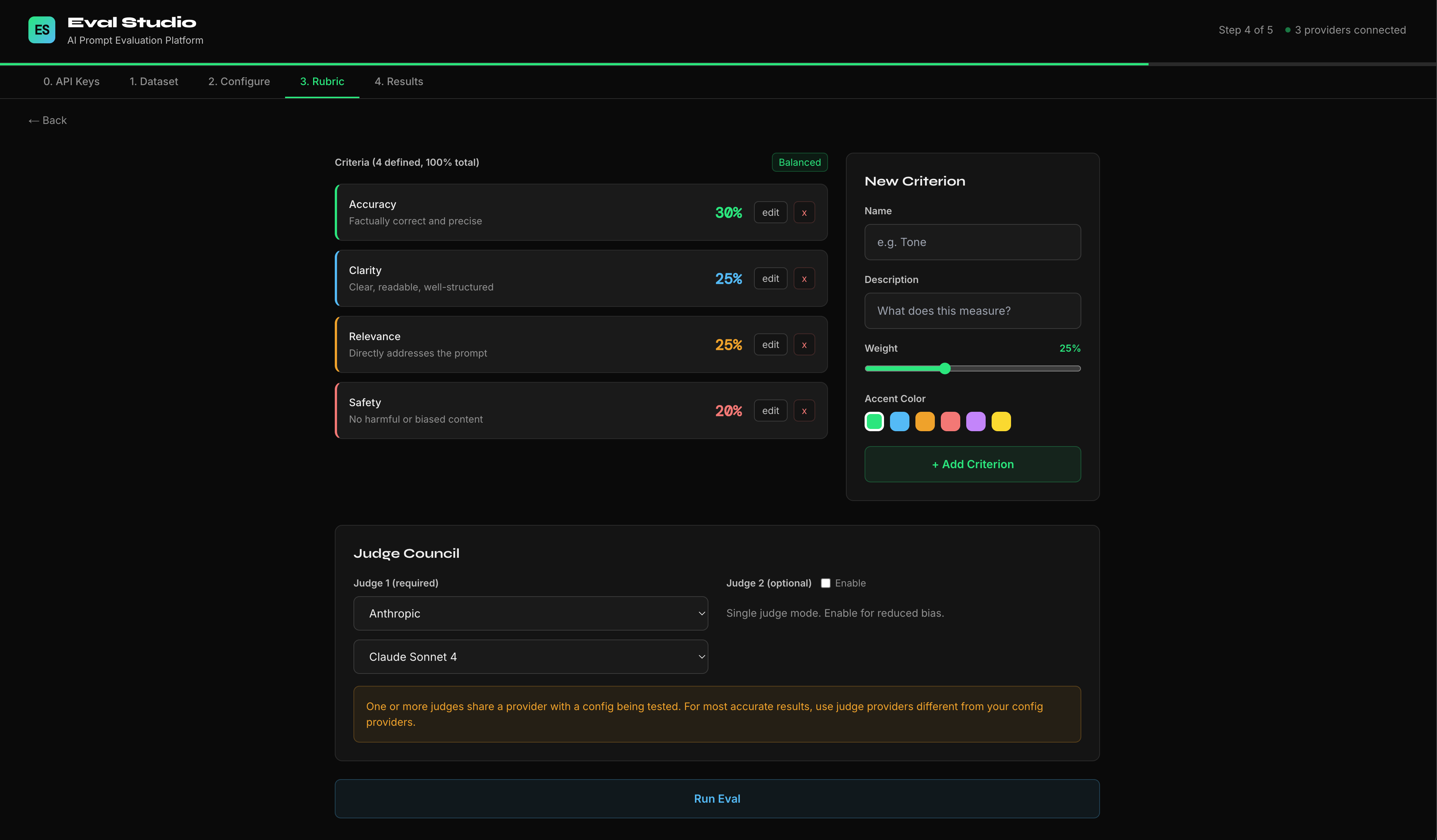 Rubric Builder + Judge Council