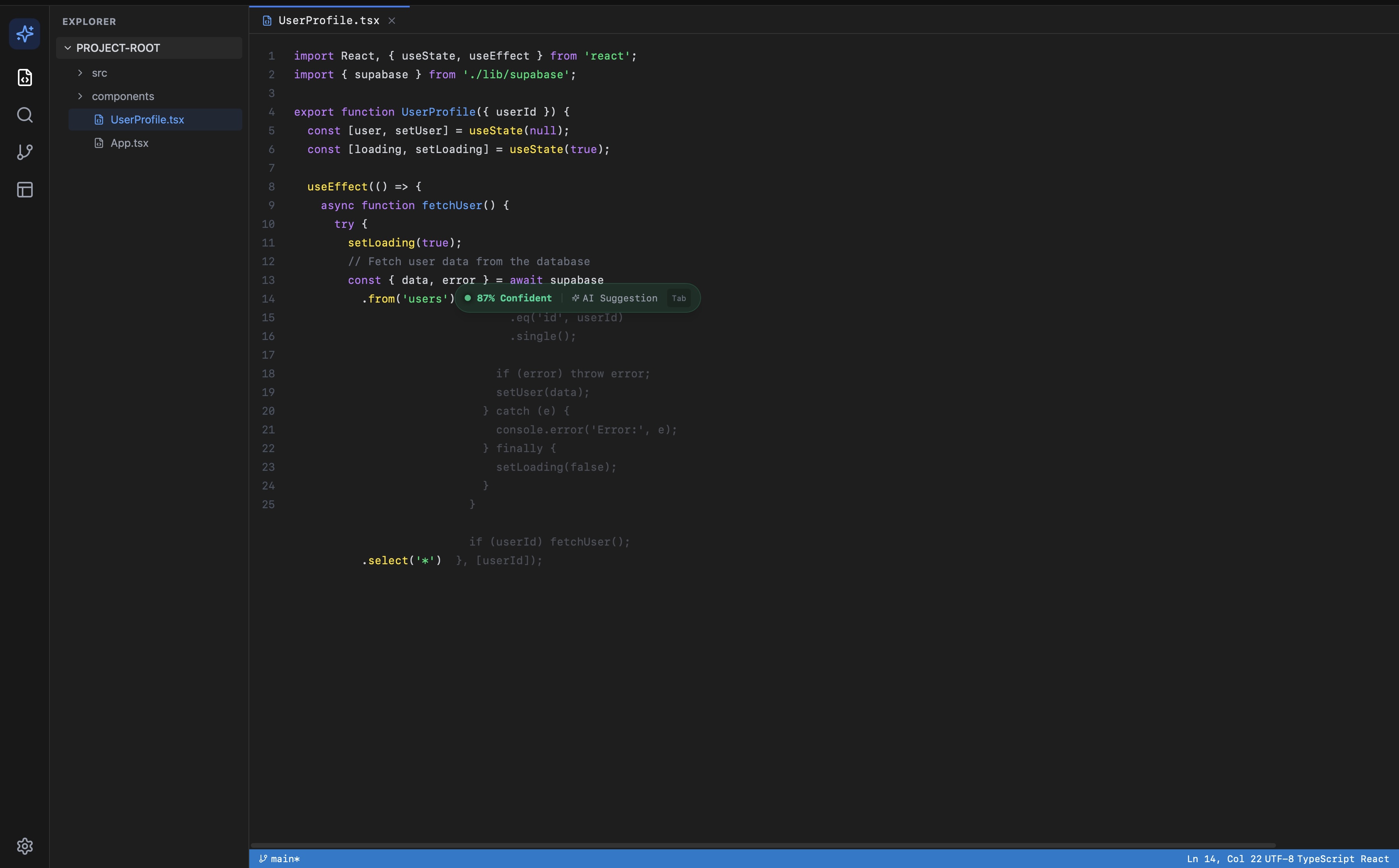 High confidence inline suggestion in the code editor
